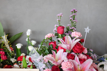 Bouquet with pink and red fresh flowers