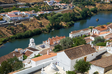 The residential houses on the right bank of Guadiana. Mertola. Portugal