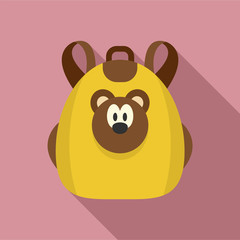 Cute bear backpack icon. Flat illustration of cute bear backpack vector icon for web design