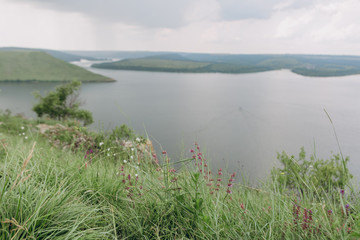 landscape meandering channel rocks canyons green vegetation