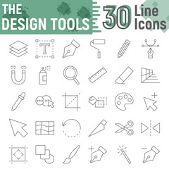 Design tools thin line icon set, graphic design symbols collection, vector sketches, logo illustrations, soft signs linear pictograms package isolated on white background, eps 10.