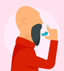 Old man with inhaler background. Flat illustration of old man with inhaler vector background for web design