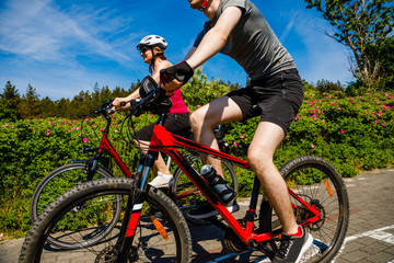 Fototapeta na wymiar Healthy lifestyle - people riding bicycles 