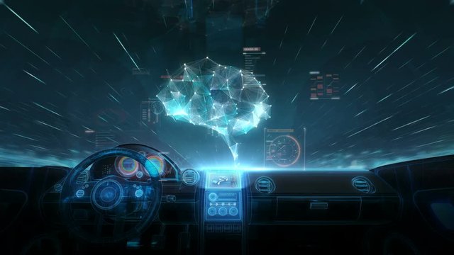 Inside of Future hybrid cars, Brain CPU chip, grow artificial intelligence, 4k movie. 1.