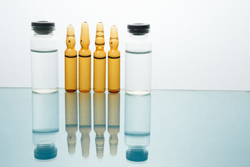 medical Vaccine vial hypodermic injection treatment disease care in hospital and prevention illness.