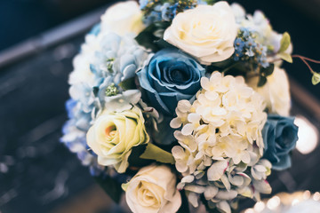 white flower with grey wall background vintage color tone