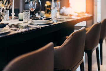 luxury dinning room with wooden table and classic style chair