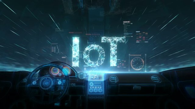 Inside of Future hybrid cars, Numerous dots gather to create a IoT sign, Internet of things, low-polygon web. 4k movie.1.