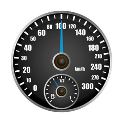 Speedometer mockup. Realistic illustration of speedometer vector mockup for web design isolated on white background