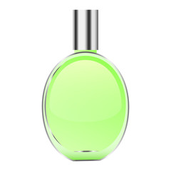 Green perfume bottle mockup. Realistic illustration of green perfume bottle vector mockup for web design isolated on white background
