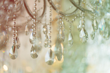 Crystal chandelier close-up. Glamour background with copy space