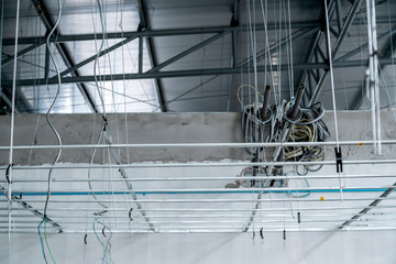 construction concept with gypsum ceiling with hanging structure install