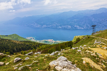 Obraz premium Garda lake mountain panoramic view. Monte Baldo, Italy, Malcesine