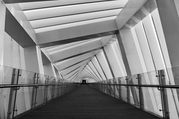 Pedestrian gallery inside the bridge on a Dubai Water Canal