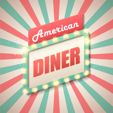 Retro light sign. American diner banner. Vector illustration. 