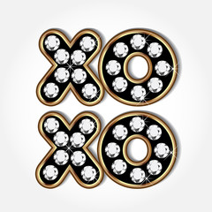 Gold and diamonds xoxo word vector icon image