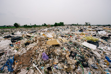 pile of garbage ; garbage dump . Waste from household in waste landfill