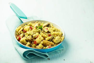 Homemade paella with seafood