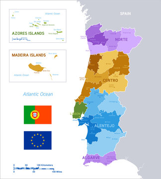 Colorful political vector map of Portugal