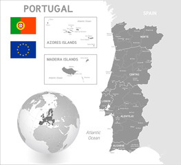 Obraz premium Grey Vector Political Map of Portugal