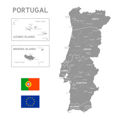 Obraz premium Grey Vector Political Map of Portugal