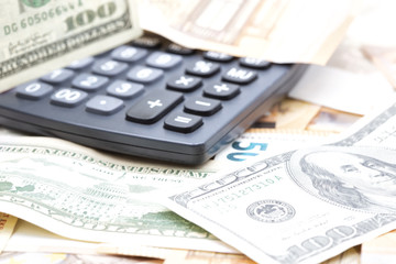 blurred dollar and euro  calculator money background