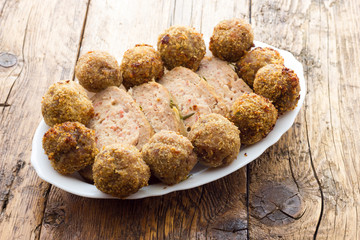 Fried meat meatballs in oil