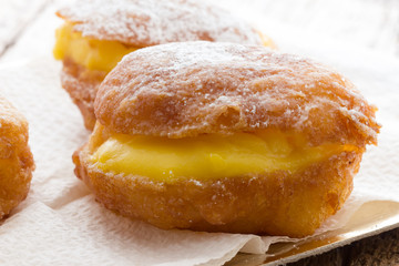 Handmade krapfen filled with pastry cream