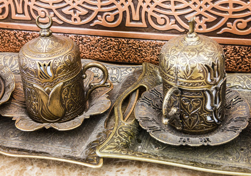 Tea set in oriental muslim style, copper, Odessa, Ukraine