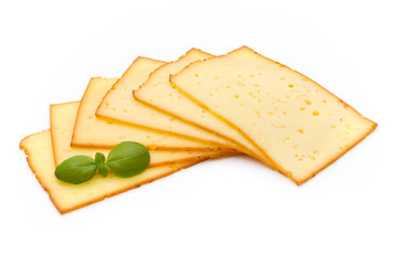 Cheese slices isolated on the white background.