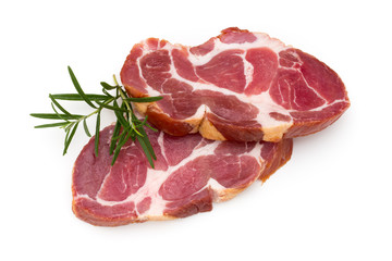 Fresh pig crude meat with rosemary.