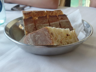 Thickly sliced bread served in a bowl