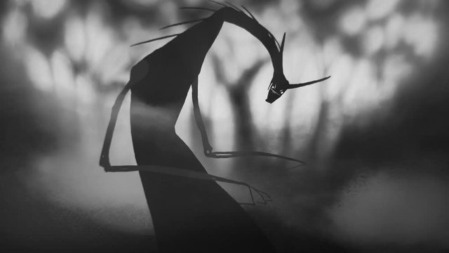 Scary, spooky monster staring and standing in the Dark woods misty forest with smokes Halloween, Horror, Thriller, Character Design Concepts 4K video