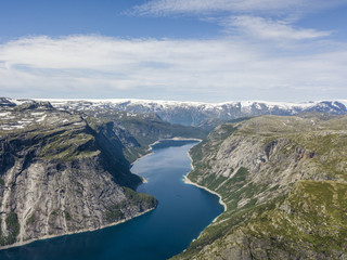 Aerial view of Ringedalsvatnet lake in Norway