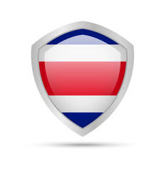 Shield with Costa Rica flag on white background. Vector illustration.