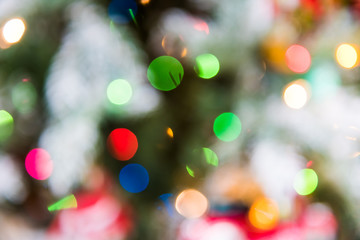 Background of green and red Christmas ornament bokeh