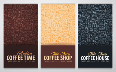 Packaging design for coffee. Vector template. Doodle style illustration.
