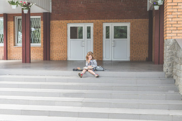 at break in school girl, child, for lunch, in kindergarten