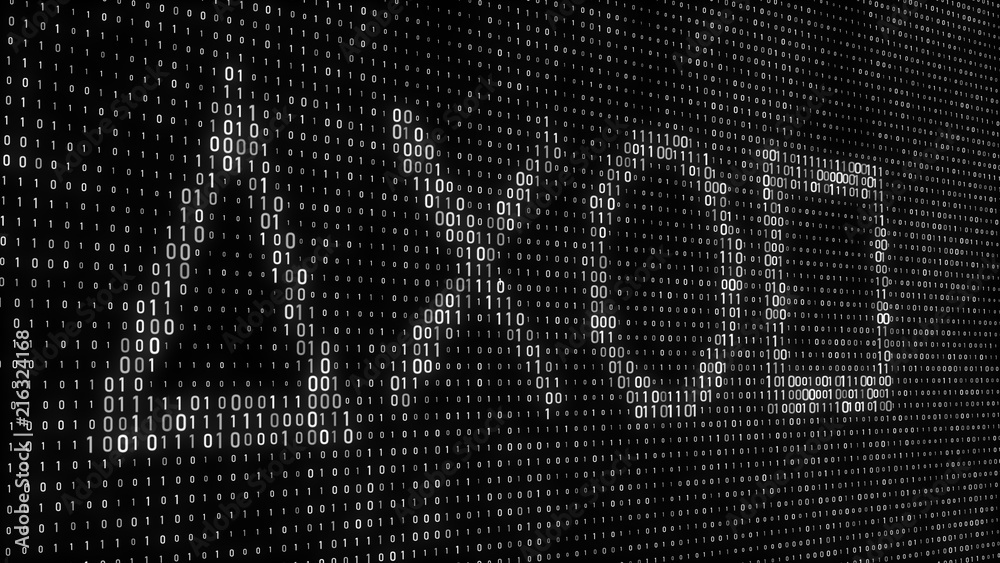 Aufkleber Abstract digital background. Binary code. Abstract shapes. Green color. 3D rendering.