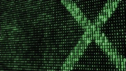 Abstract digital background. Binary code. Abstract shapes. Green color. 3D rendering.