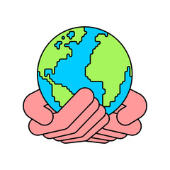Earth in Palm up. planet Vector illustration