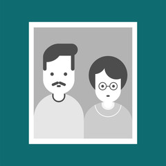 Portrait of parents in frame. Mom and dad. Family photo. Vector illustration
