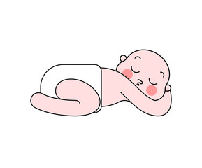 kid in diaper asleep Cartoon style isolated. Baby sleep.  Newborn Vector illustration