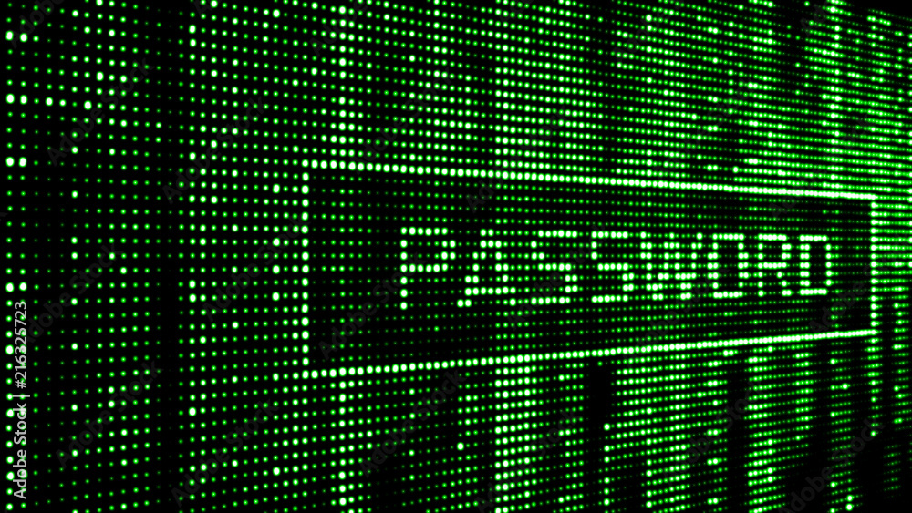 Fototapete Secure password. Cyber attack. Hacking. Digital background green matrix. Binary computer code. 3d rendering