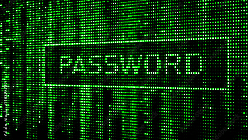 Poster Secure password. Cyber attack. Hacking. Digital background green matrix. Binary computer code. 3d rendering