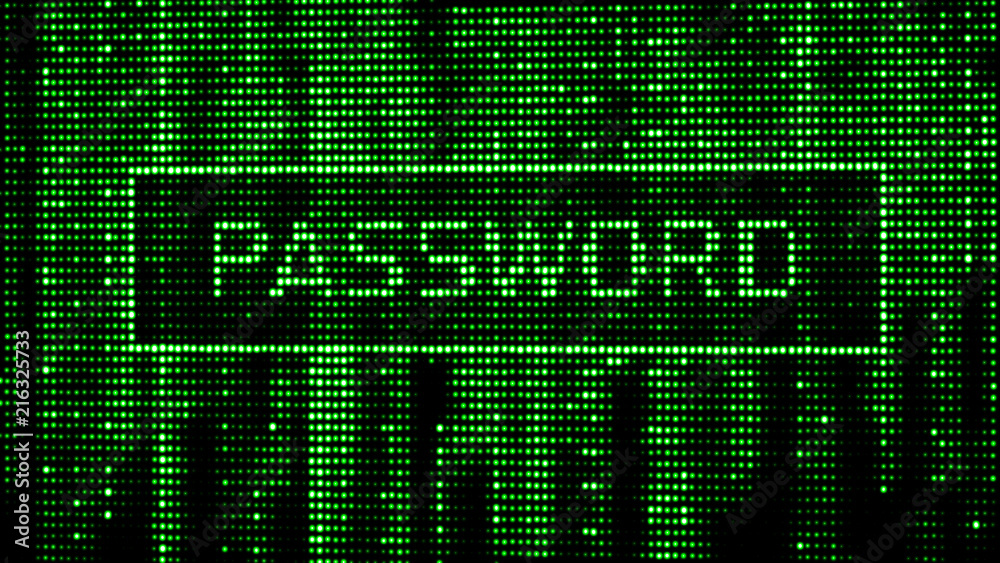 Fototapete Secure password. Cyber attack. Hacking. Digital background green matrix. Binary computer code. 3d rendering