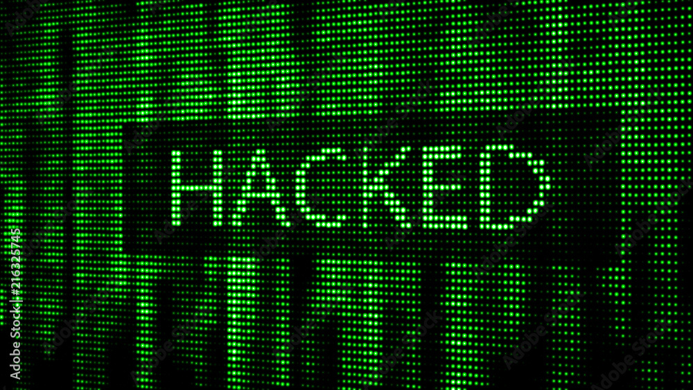 Poster Cyber attack. Hacked. Digital background green matrix. Binary computer code. Computer screen error templates. 3d rendering
