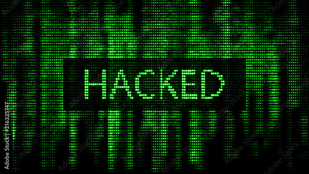 Poster Cyber attack. Hacked. Digital background green matrix. Binary computer code. Computer screen error templates. 3d rendering
