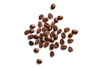 Roasted coffee beans, isolated on white background