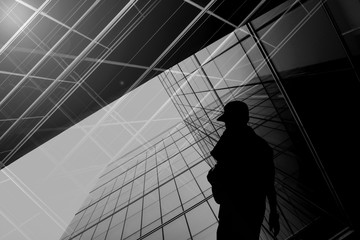 architecture of geometry at glass window - monochrome